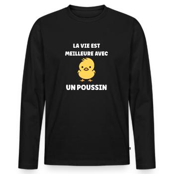 La vie est meilleure avec un poussin - T-shirt manches longues Premium bio Homme - noir - Devant - Nico (187cm)
