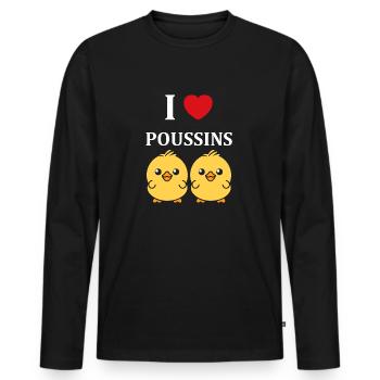 J'aime les poussins - T-shirt manches longues Premium bio Homme - noir - Devant - Nico (187cm)