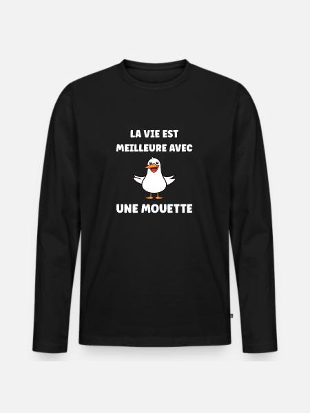 Humour petit mouette - T-shirt manches longues Premium bio Homme - noir