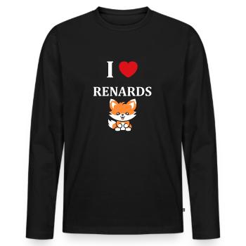 petit renard - T-shirt manches longues Premium bio Homme - noir - Devant - Nico (187cm)