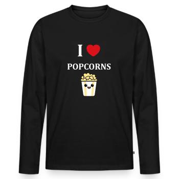 i love popcorn - T-shirt manches longues Premium bio Homme - noir - Devant - Nico (187cm)