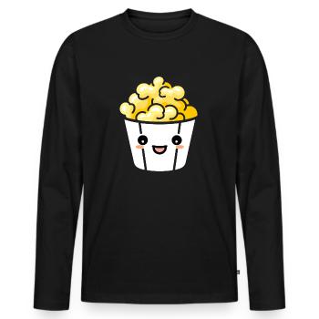Humour pot de popcorn - T-shirt manches longues Premium bio Homme - noir - Devant - Nico (187cm)