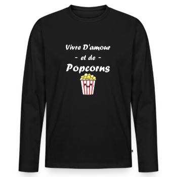 Humour pot de popcorn - T-shirt manches longues Premium bio Homme - noir - Devant - Nico (187cm)