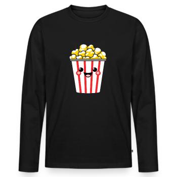 Humour pot de popcorn - T-shirt manches longues Premium bio Homme - noir - Devant - Nico (187cm)