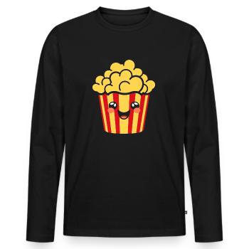 Humour pot de popcorn - T-shirt manches longues Premium bio Homme - noir - Devant - Nico (187cm)