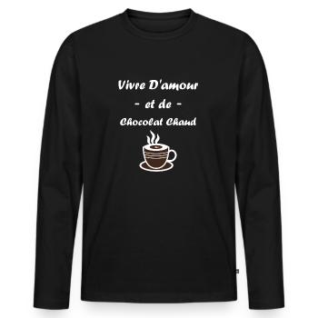 Humour petit chocolat chaud - T-shirt manches longues Premium bio Homme - noir - Devant - Nico (187cm)