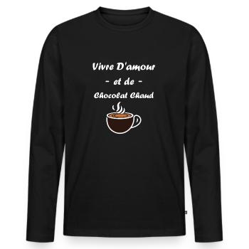 Humour petit chocolat chaud - T-shirt manches longues Premium bio Homme - noir - Devant - Nico (187cm)