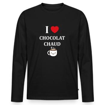 Humour petit chocolat chaud - T-shirt manches longues Premium bio Homme - noir - Devant - Nico (187cm)