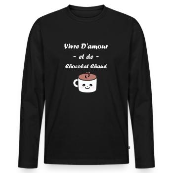 Humour petit chocolat chaud - T-shirt manches longues Premium bio Homme - noir - Devant - Nico (187cm)