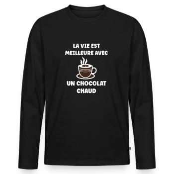Humour petit chocolat chaud - T-shirt manches longues Premium bio Homme - noir - Devant - Nico (187cm)