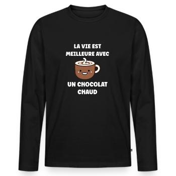 Humour petit chocolat chaud - T-shirt manches longues Premium bio Homme - noir - Devant - Nico (187cm)