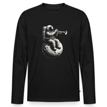 Astronaute avec trompette - T-shirt manches longues Premium bio Homme - noir - Devant - Nico (187cm)