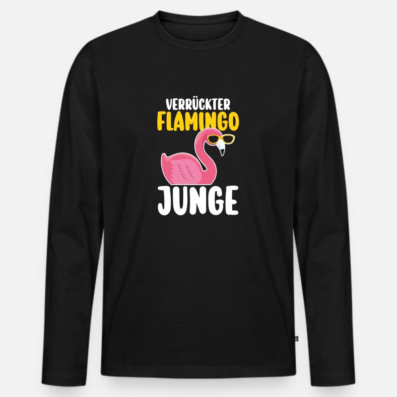 Verrückter Flamingo Junge - Männer Premium Bio Langarmshirt - Schwarz