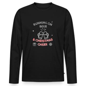 Running On Beer And Christmas Cheer Funny Festive - Men's Premium Organic Long Sleeve Shirt - black - Front - Nico (187cm)