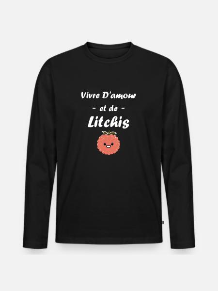 Fruit Humour petit litchi - T-shirt manches longues Premium bio Homme - noir