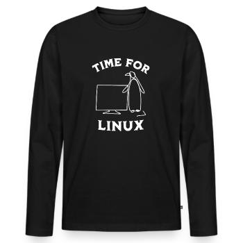 L’heure est à Linux et aux logiciels libres - T-shirt manches longues Premium bio Homme - noir - Devant - Nico (187cm)