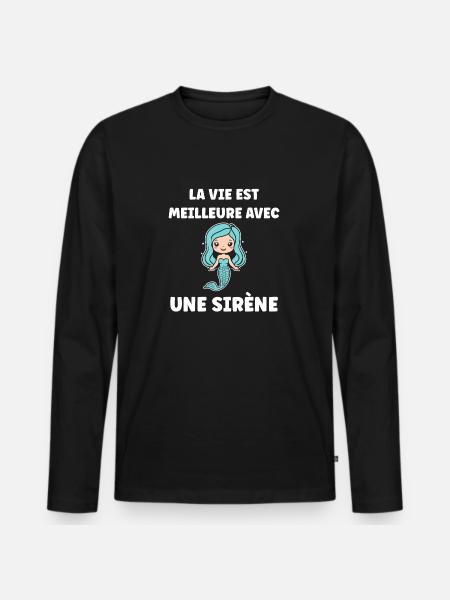 Humour petite sirène - T-shirt manches longues Premium bio Homme - noir