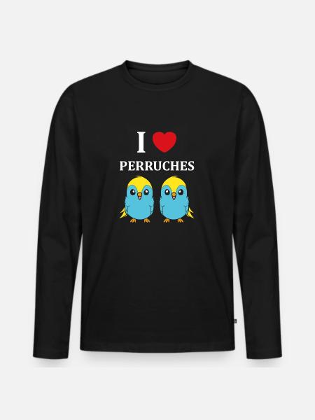 Oiseaux perruches humour petite perruche - T-shirt manches longues Premium bio Homme - noir