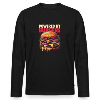 Powered by Burgers - Gift for Burger Lovers - Men's Premium Organic Long Sleeve Shirt - black - Front - Nico (187cm)