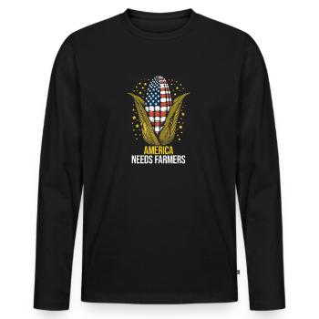 America Needs Farmers - Gift for USA Farmers - Men's Premium Organic Long Sleeve Shirt - black - Front - Nico (187cm)