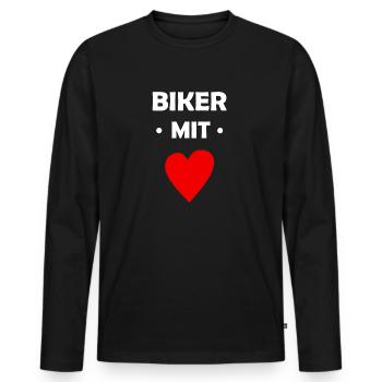 Biker mit Herz - Motorrad - Bike - Männer Premium Bio Langarmshirt - Schwarz - Vorne - Nico (187cm)