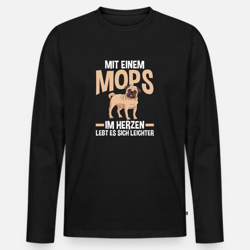 Hund Mops - Männer Premium Bio Langarmshirt - Schwarz
