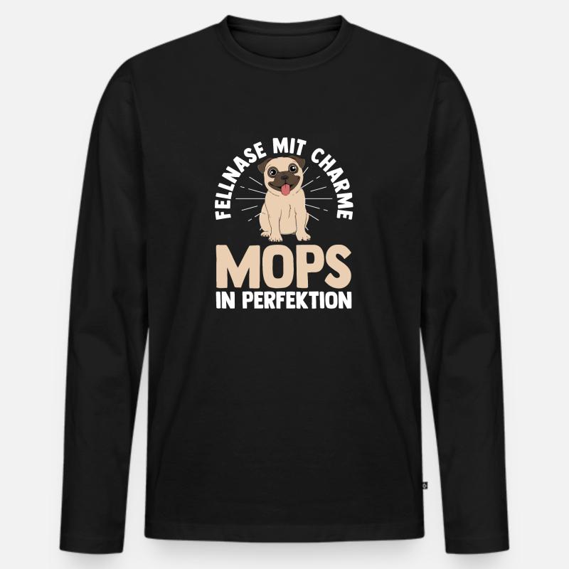Hund Mops - Männer Premium Bio Langarmshirt - Schwarz
