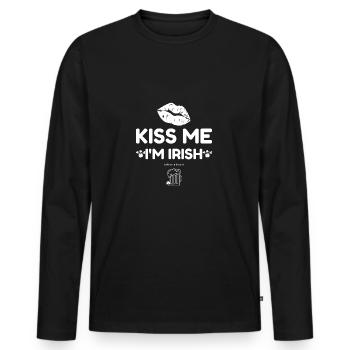 Kiss me I'm Irish after a beer, funny St Patricks - Men's Premium Organic Long Sleeve Shirt - black - Front - Nico (187cm)