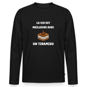 Humour tiramisu - T-shirt manches longues Premium bio Homme - noir - Devant - Nico (187cm)