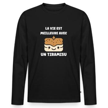 Humour tiramisu - T-shirt manches longues Premium bio Homme - noir - Devant - Nico (187cm)