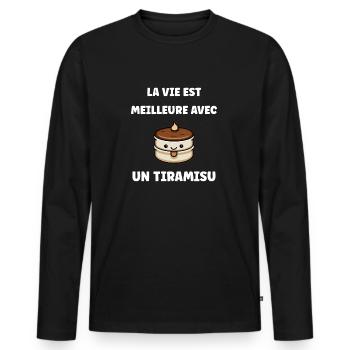 Humour tiramisu - T-shirt manches longues Premium bio Homme - noir - Devant - Nico (187cm)