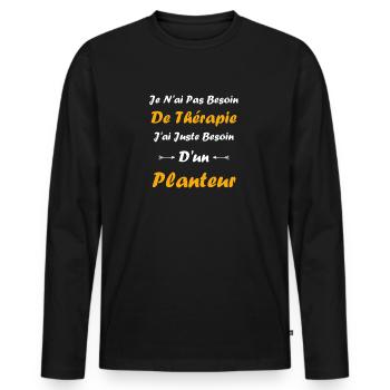 Humour punch planteur - T-shirt manches longues Premium bio Homme - noir - Devant - Nico (187cm)