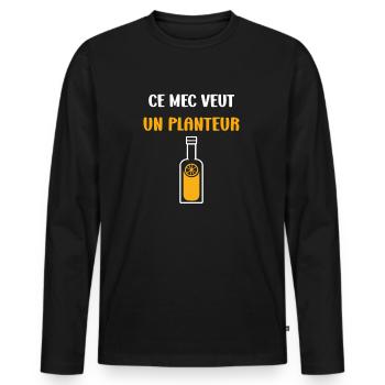 Humour punch planteur - T-shirt manches longues Premium bio Homme - noir - Devant - Nico (187cm)