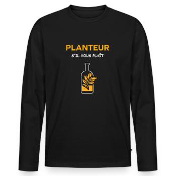 Humour punch planteur - T-shirt manches longues Premium bio Homme - noir - Devant - Nico (187cm)