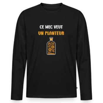 Humour punch planteur - T-shirt manches longues Premium bio Homme - noir - Devant - Nico (187cm)