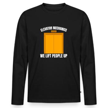 Funny Elevator Mechanics We Lift People Up Gift - Men's Premium Organic Long Sleeve Shirt - black - Front - Nico (187cm)