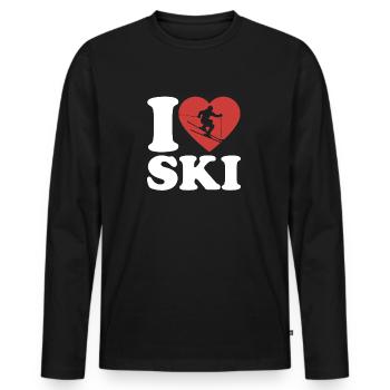 J’aime le ski, l’après-ski, les sports d’hiver, le cœur - T-shirt manches longues Premium bio Homme - noir - Devant - Nico (187cm)