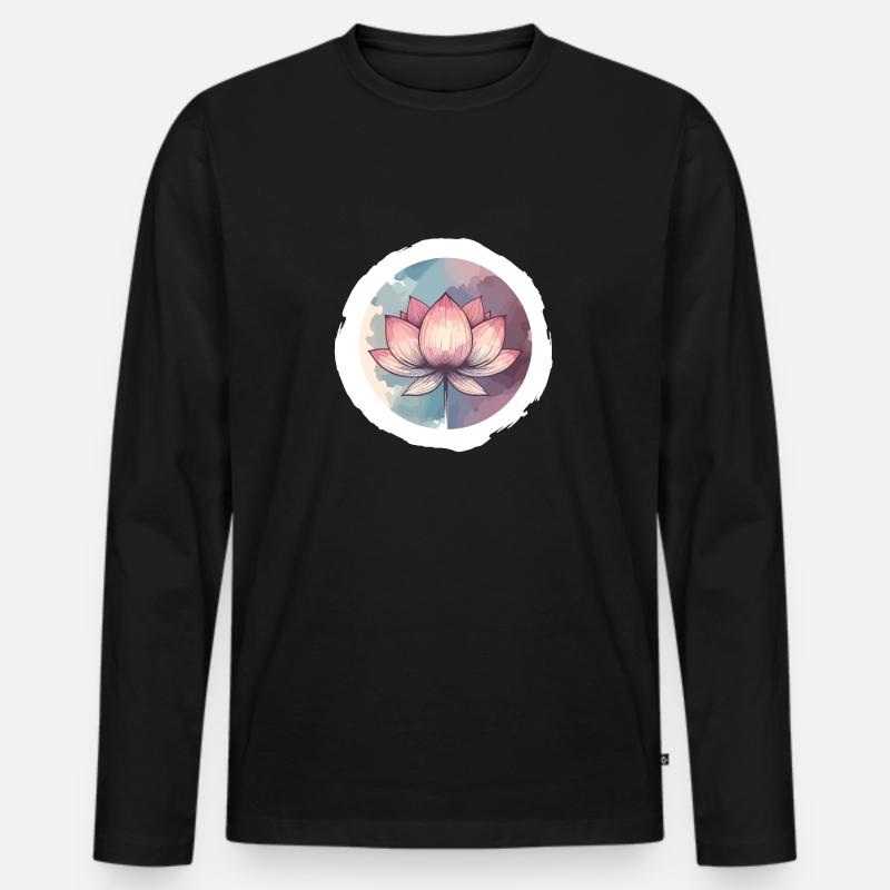 Lotusblüte gezeichnet - Männer Premium Bio Langarmshirt - Schwarz