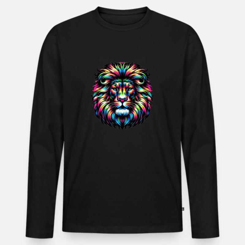 Löwe - Männer Premium Bio Langarmshirt - Schwarz