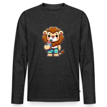 Lion au design enfantin - T-shirt manches longues Premium bio Homme - anthracite chiné - Devant - Nico (187cm)