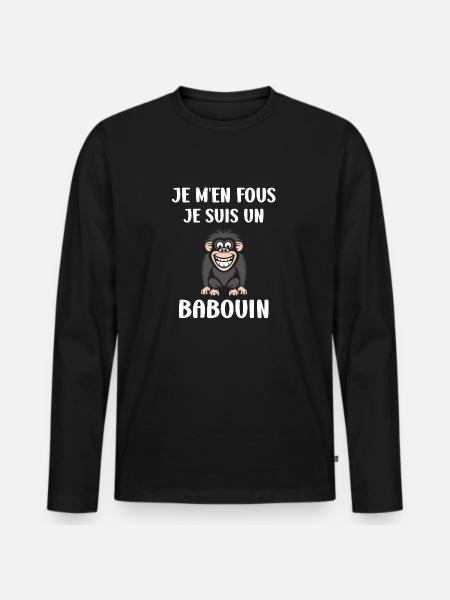 Humour petit singe babouin - T-shirt manches longues Premium bio Homme - noir