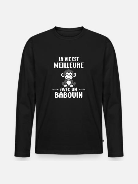 Humour petit singe babouin - T-shirt manches longues Premium bio Homme - noir