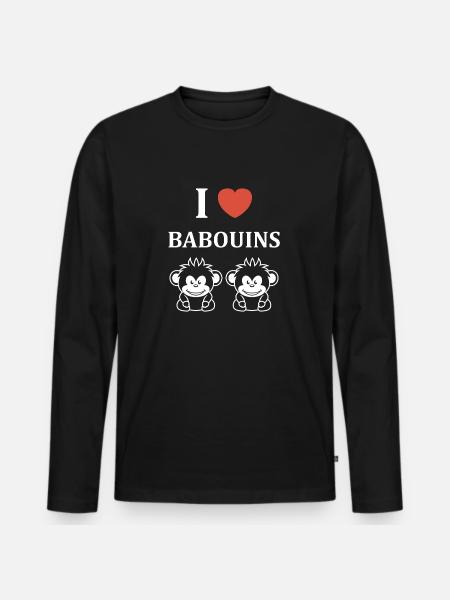 Humour petit singe babouin - T-shirt manches longues Premium bio Homme - noir