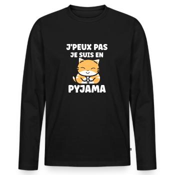 Je peux pas je suis en pyjama - T-shirt manches longues Premium bio Homme - noir - Devant - Nico (187cm)