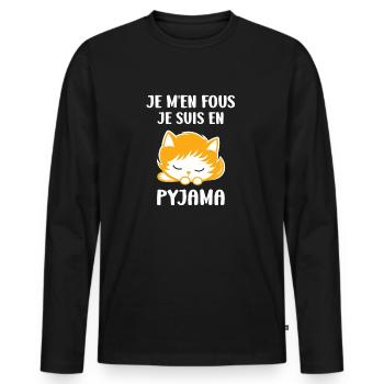 Je m'en fous je suis en pyjama - T-shirt manches longues Premium bio Homme - noir - Devant - Nico (187cm)