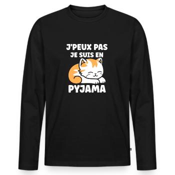 Je m'en fous je suis en pyjama - T-shirt manches longues Premium bio Homme - noir - Devant - Nico (187cm)