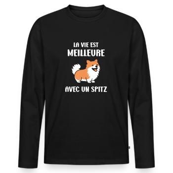 Humour chien Spitz - T-shirt manches longues Premium bio Homme - noir - Devant - Nico (187cm)