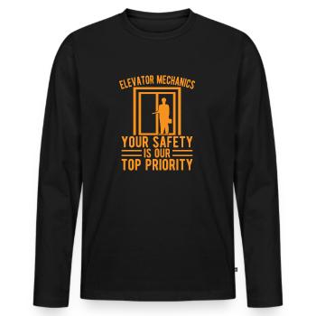 Mécanicien d’ascenseur Votre sécurité est notre priorité absolue - T-shirt manches longues Premium bio Homme - noir - Devant - Nico (187cm)
