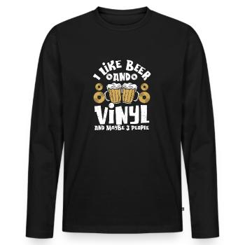 J’aime la bière et le vinyle et peut-être 3 personnes vintage f - T-shirt manches longues Premium bio Homme - noir - Devant - Nico (187cm)