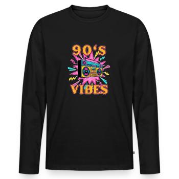 90s Vibes Retro Music Tape - Männer Premium Bio Langarmshirt - Schwarz - Vorne - Nico (187cm)